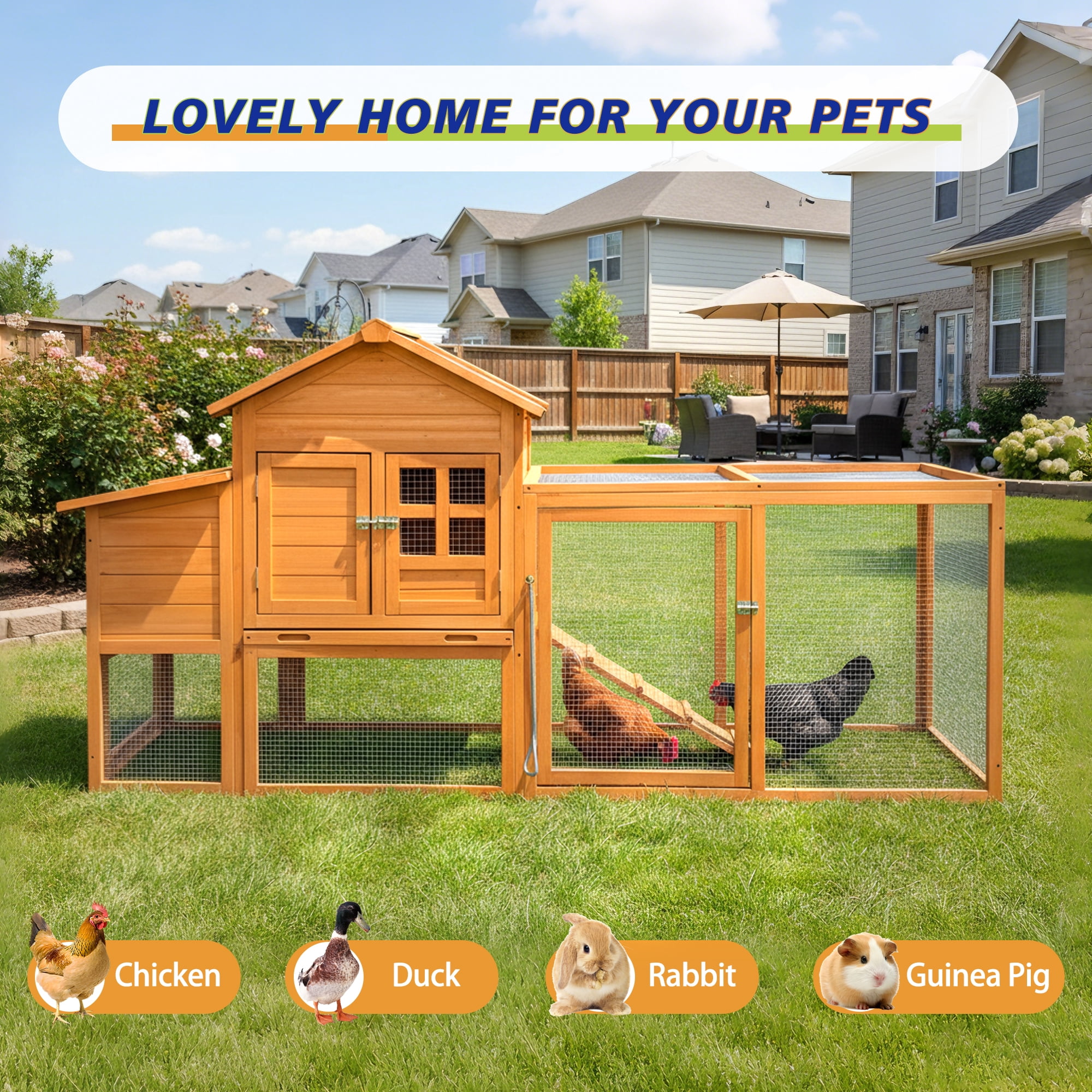 80" Chicken Coop with Nest Box and Removable Tray, Hen House for 2-6 Chickens, Outdoor Weatherproof Small Animal Cages
