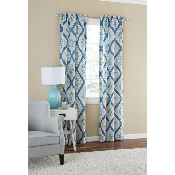 Mainstays Distressed Ikat Print Room, Blue Ikat Curtains In Dining Room