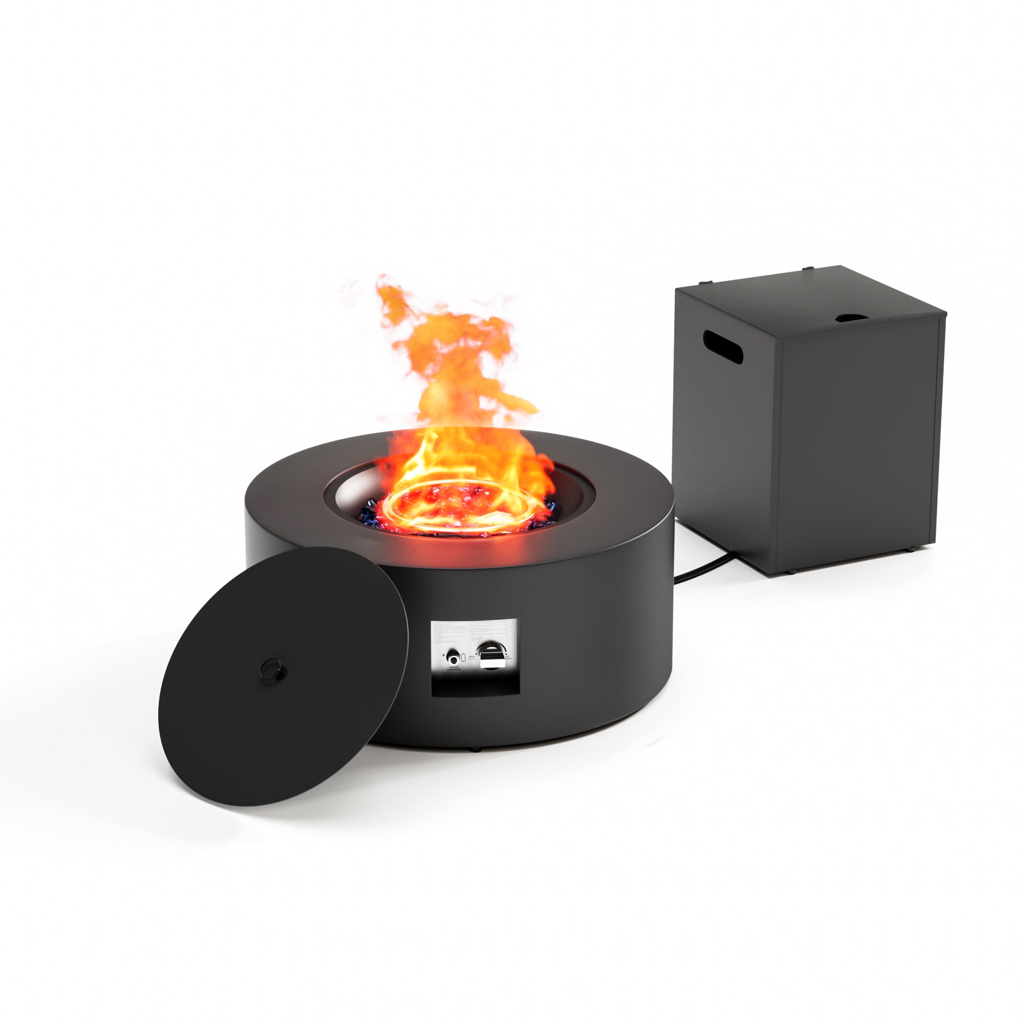 30" Dark Grey Round Outdoor Propane Fire Pit Table with Tank Storage | 50,000 BTU Heat | CSA Certified | Includes Cover & Stones