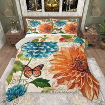 Castle Fairy Floral Butterfly Full Size Comforter Sets 3-Piece for Teens,Spring Garden Flowers Bedding Comforter Set,Retro Exotic Style Lightweight Bedding Sets,Ultra Soft Home Decor,Reversible