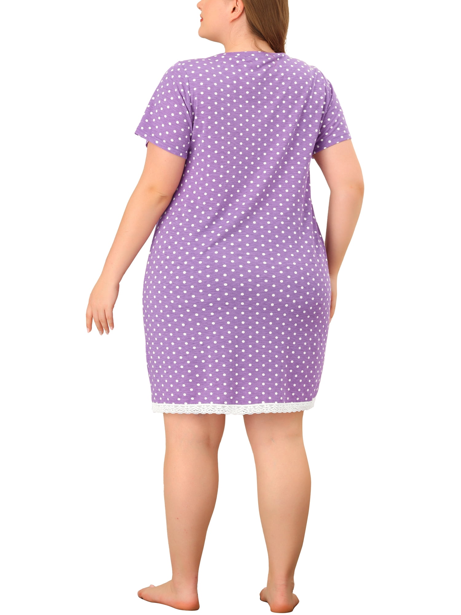 DARING DIVA Women's Plus Size Soft Short Sleeve Lace Trim Pajama Dress 4X Purple