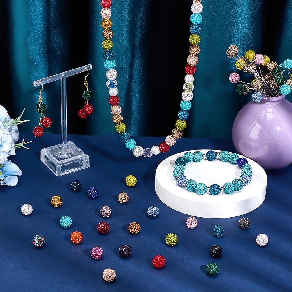 PH 240pcs 24 Colors Rhinestone Beads 10mm Pave Disco Ball Clay Beads Polymer Clay Rhinestone Bead Diamond Bead for Bracelet Baseball Necklace Earring Jewelry Making Beadable Pen Colorful