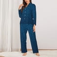 thumbnail image 2 of Fotbe Dark Blue Pattern Long Sleeve Pajama Set for Women,Sleepwear Set,2-piece Loungewear Set,Soft PJs Comfy Nightwear with Pockets -Small, 2 of 7