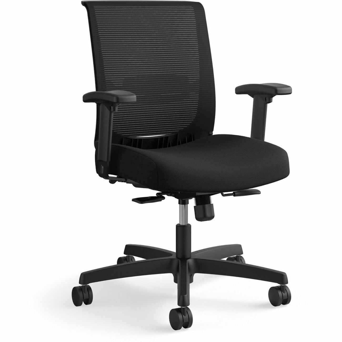 HON Convergence Ergonomic Office Chair, Breathable Back Support Mesh, Adjustable Arms, Computer Chair with Lumbar Support, Rolling Swivel Wheels, Comfortable Synchro-Tilt Recline, Fabric, Black