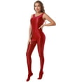 thumbnail image 2 of TiaoBug Womens Oil Sleeveless Bodycon Jumpsuit Sheer Full Body Sport Bodysuit Bodystocking Tight Swimsuit Burgundy XL, 2 of 7