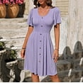 thumbnail image 7 of ShomPort Summer Casual Dress for Women U Neck Button Midi Dress Ruffle Sleeve Textured Wrinkle Free Dress, 7 of 7