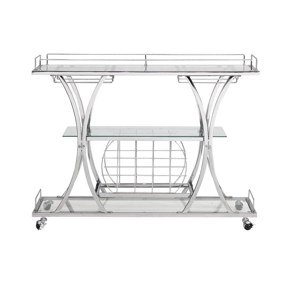 Kepooman Contemporary Bar Carts, Industrial Bar Cart with Wine Rack Silver Modern Glass Metal Frame Wine Storage, Silver Kepooman Contemporary Bar Carts, Industrial Bar Cart with Wine Rack Silver Modern Glass Metal Frame Wine Storage, Silver