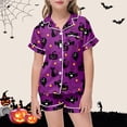 thumbnail image 2 of Weebloom Halloween Girls' Pajama Sets Cute Pumpkin Outfits 2 Piece Set Short Sleeve Button Down Shirt Shorts Casual Elastic Waist Tween Sleepwear Nightwear Pjs Loungewear Orange 12-13 Years, 2 of 5