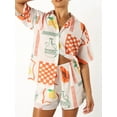 thumbnail image 6 of FEORJGP Women’s Casual 2 Piece Outfits S-XL Summer Set Short Sleeve Shirt Lapel T-shirt Fashion Printed Button Up Tops + Elastic Waist Shorts Set Ladies Loose Comfy Beachwear, 6 of 8
