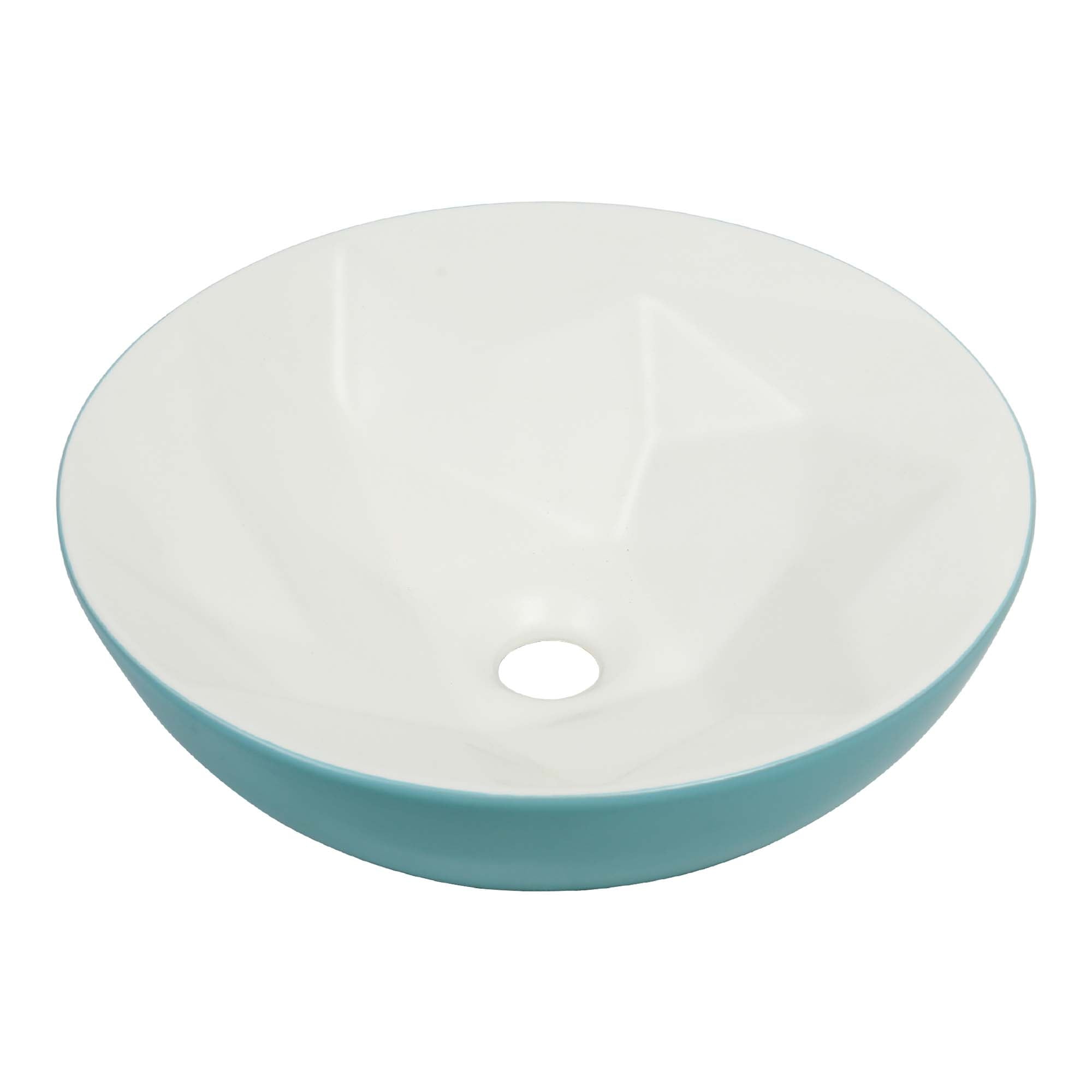16" Round Ceramic Vessel Bathroom Sink – Modern Textured Interior Bowl Design in Mist Blue