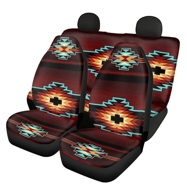 NETILGEN Brown Aztec Geometric Totem Seat Covers for Cars All Weathers Full Set 4 Pcs Stretchy Front Rear Car Covers Set Washable Seat Bench Cover Accessories Walmart