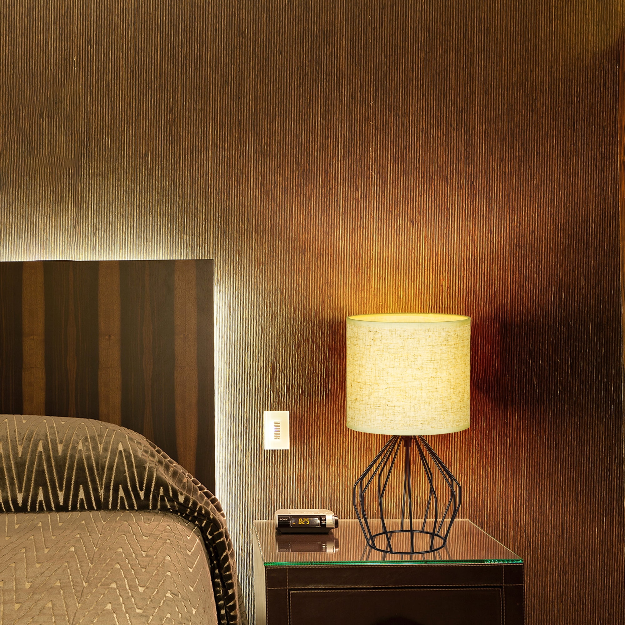 Oumilen 2 Pack Black Table Lamps Hollow Base with Linen Shade