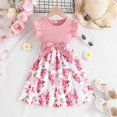 thumbnail image 2 of Robes de Printemps pour Filles Enfants Tout-Petits Filles Été Col Rond Manches à Volants Imprimés Fleurs Robe Décontractée avec Nœud Robes Bébé Rose 3 Ans-4 Ans, 2 of 7