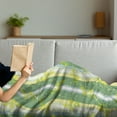 thumbnail image 3 of Striped Soft Flannel Fleece Throw Blanket, Mimosa Spring Flower Leaves on Striped Back March Blossoms Feminine Design Art, Cozy Plush for Indoor and Outdoor Use, 50" x 70", Yellow Green, by Ambesonne, 3 of 5
