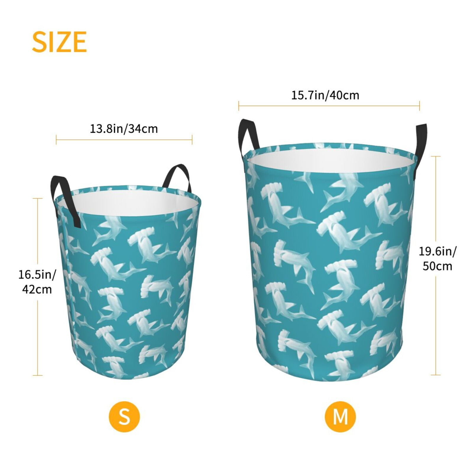 Large Laundry Basket with Handles - Blue Hammerhead Shark Kids Baby Dirty Clothes Laundry Hamper for Bedroom Aesthetic