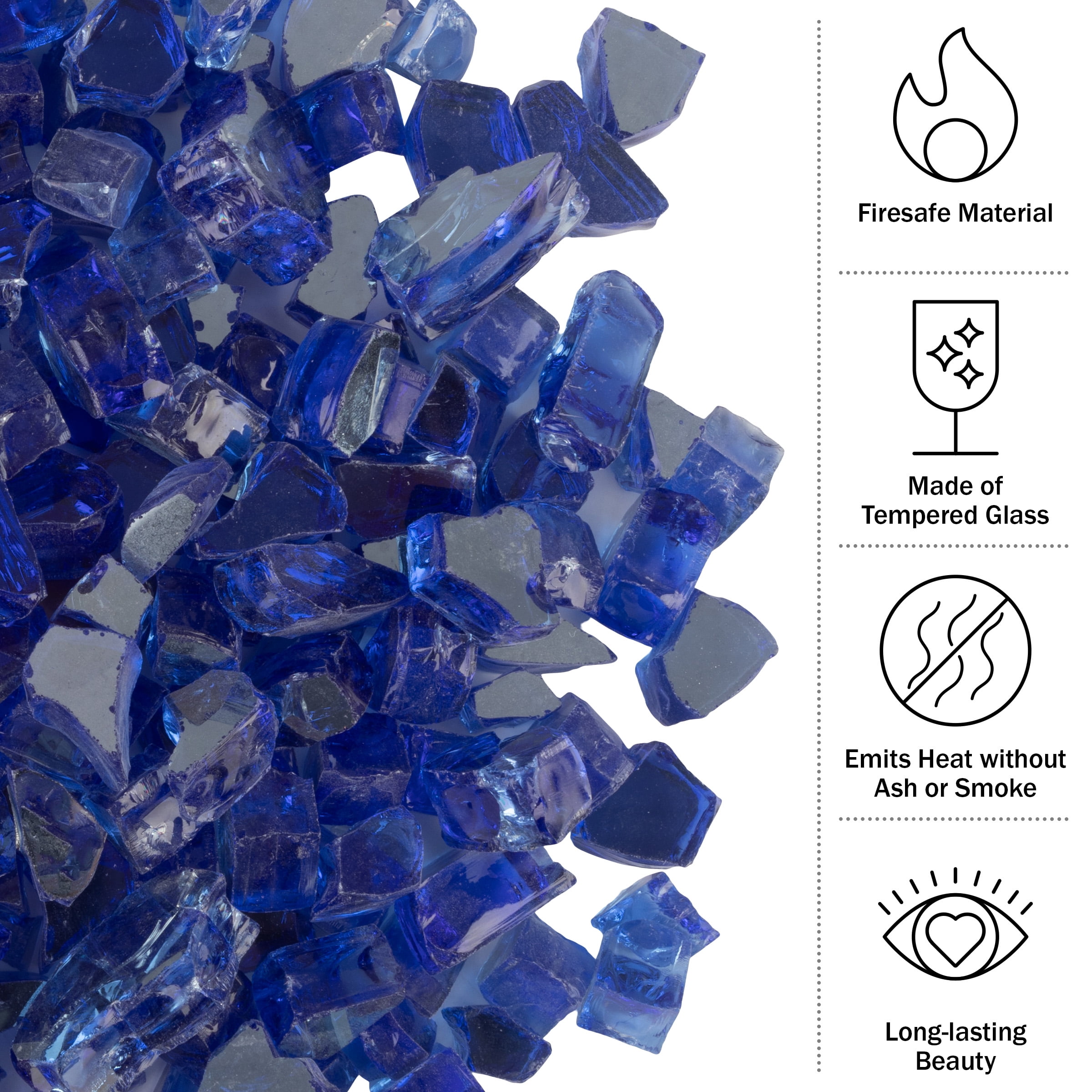 Pure Garden 10lbs Fire Pit Glass - 1/2-Inch Glass Rocks, Cobalt Blue