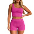 thumbnail image 3 of Arlun Women's 2 Piece Outfits Sleeveless Square Neck Crop Top High Welt Bodycon Shorts Set Y2k Solid Color Stretchy Slim Fitted Summer Matching Sets for Yoga Fitness Wear Hot Pink S, 3 of 6