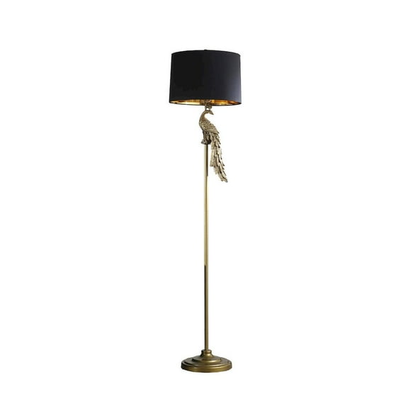 64.5" In Modern Elegance Golden Peacock On A Pedestal Polyresin Floor Lamp