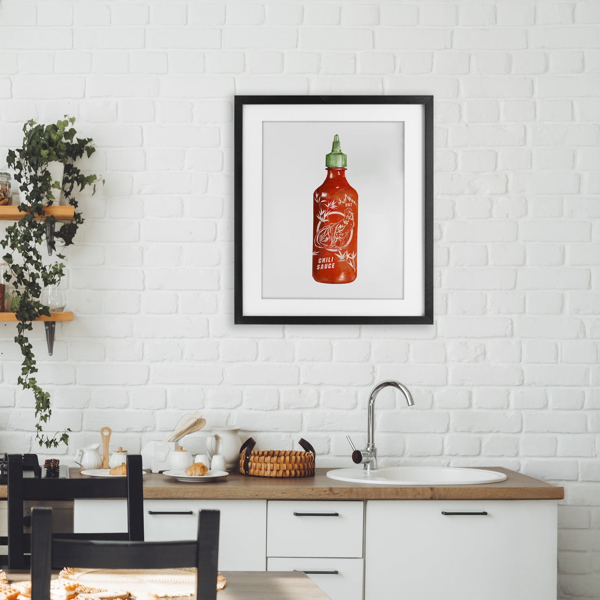 Stupell Industries Iconic Hot Sauce Bottle Black Framed Print Under Glass, design by Rylen McNett