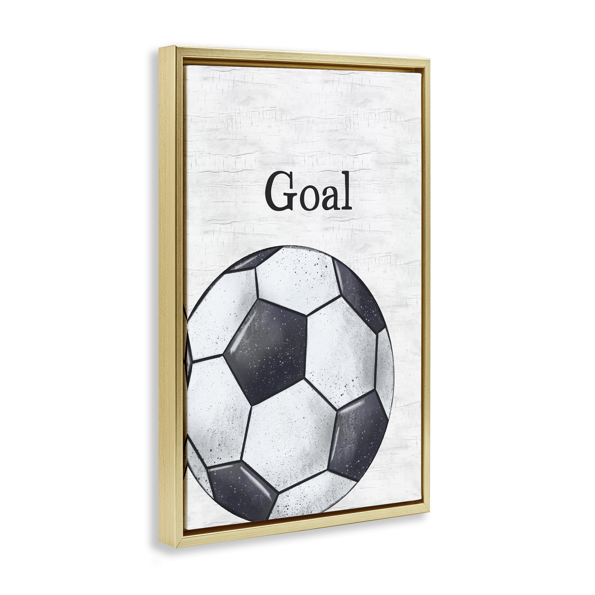 Stupell Industries Soccer Ball Goal Sports Painting Gold Floater Framed Canvas Art Print Wall Art, 21 x 31