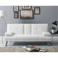 thumbnail image 3 of Futon Sofa Bed, Faux Leather Futon Couch with Armrest and 2 Cupholders, Pull Out Sofa Bed Couch Convertible with Metal Legs, Folding, Reclining Small Couch Bed, Futon Bed for Living Room - White, 3 of 8