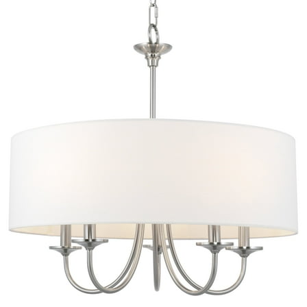 Kira Home Quinn 22" 5-Light Chandelier / Adjustable Chain Link Hanging Light   White Linen Drum Shade, Brushed Nickel