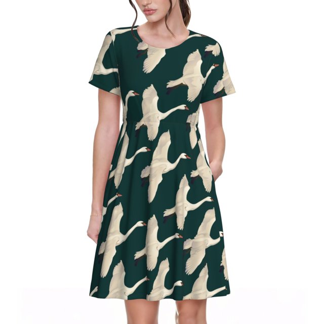 Balery Flying Swans Vestidos sueltos de manga corta para mujer, vestidos de verano 2025, vestidos casuales de corte A con vuelo.