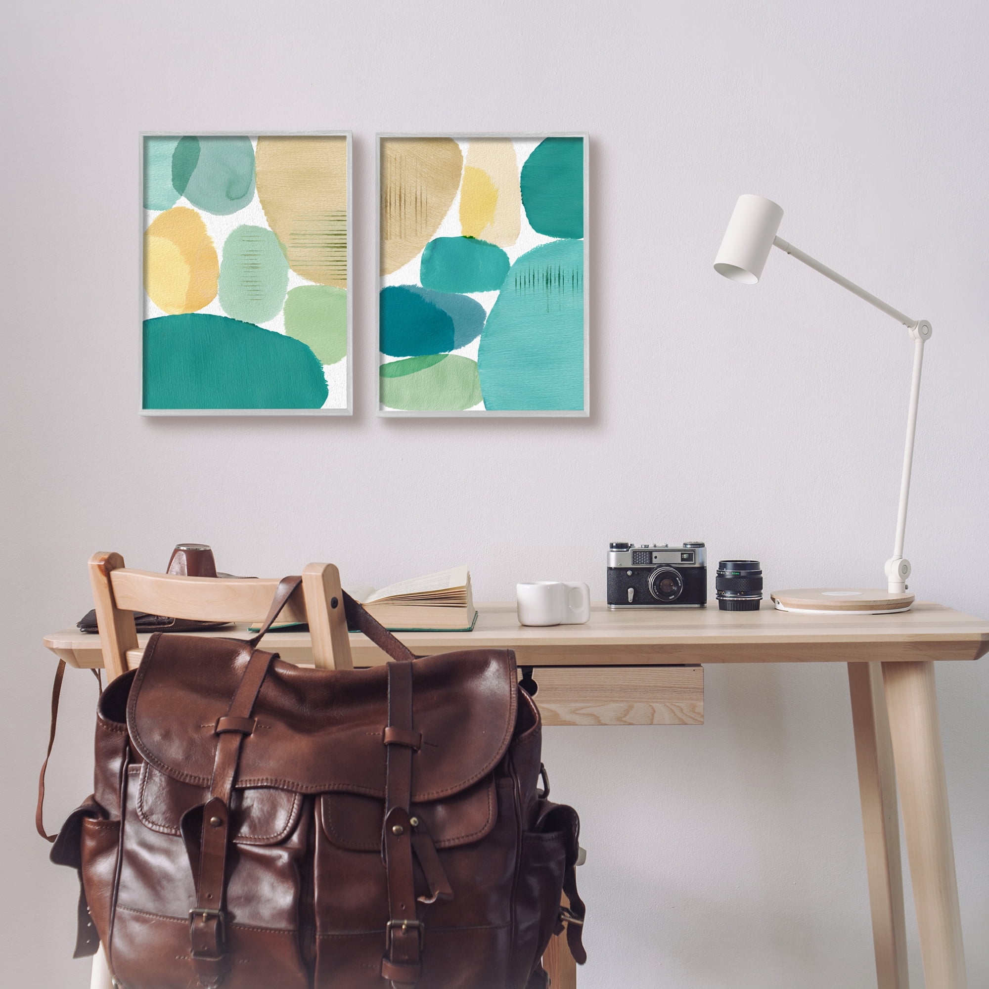 Stupell Industries Abstract Green Geometric Abstract Painting Gray Framed Art Print Wall Art, 11 x 14