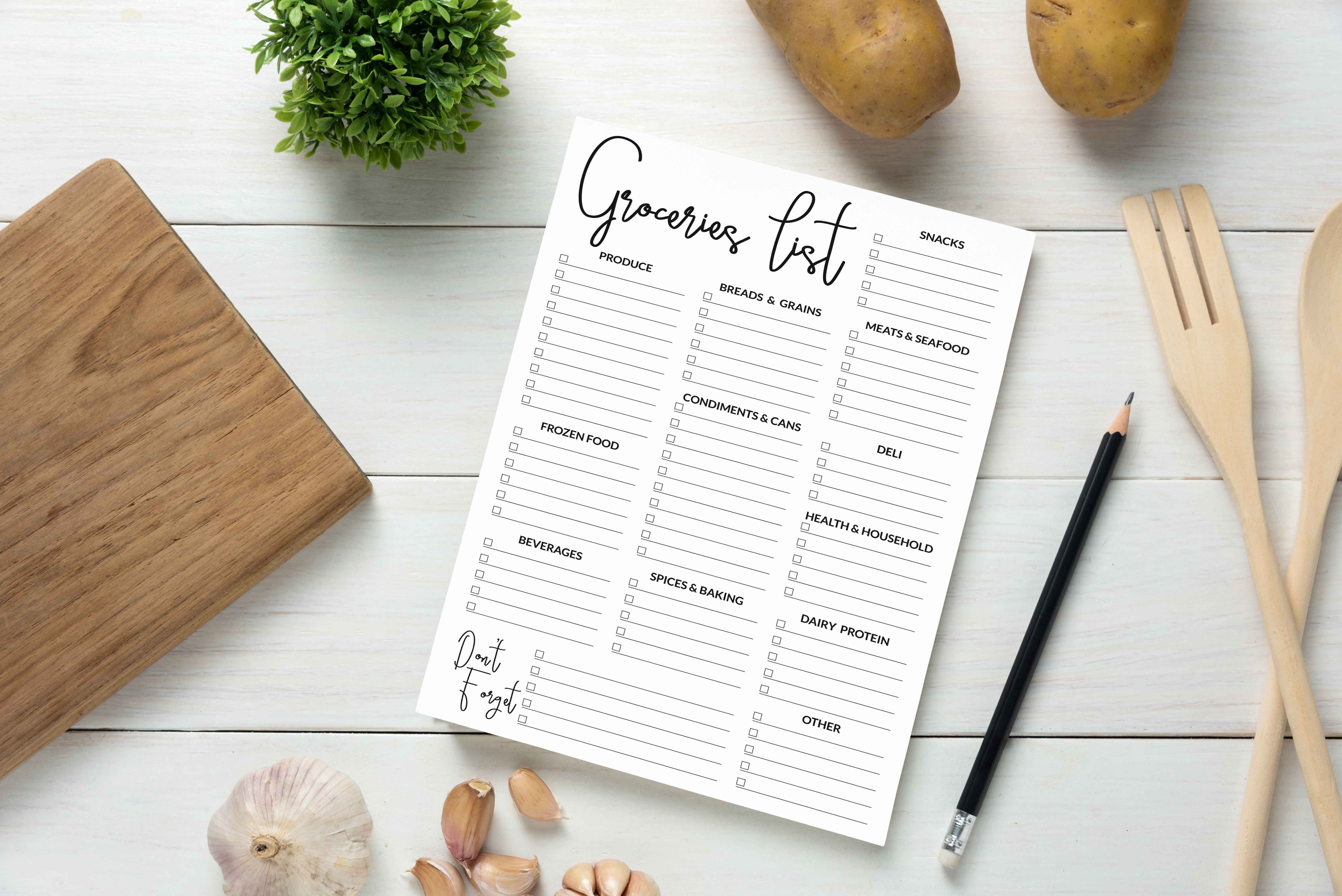 Inkdotpot Grocery List Notepad 6 x 9 inches Magnetic Note pad with Printed Shopping List Items and Blank Grocery Shopping Spaces , 54 Page Weekly Grocery Shopping Planner