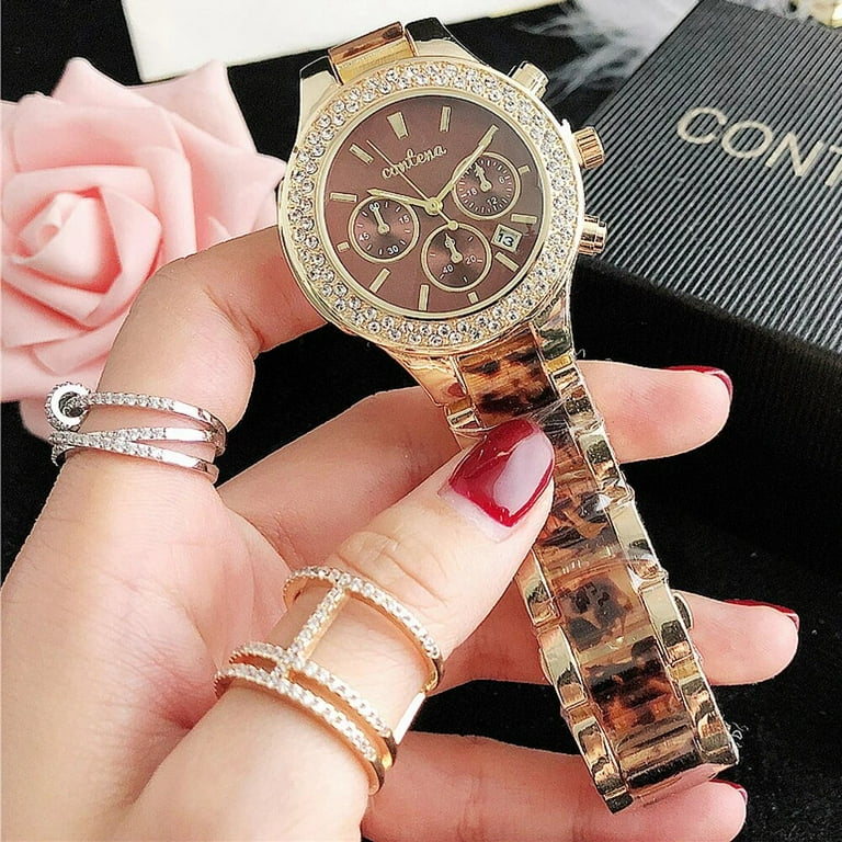 CONTENA Brand Women s Watch Top Luxury Crystal Rose Gold Watches for Women Quartz Wristwatch Bracelet Fashion Clock Montre Femme Rose Gold White Walmart