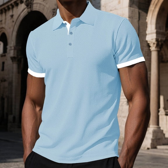 Golf Shirts for Men with Button Collared Short Sleeve T-Shirts Mens Business Casual Color Block Pullover Slim Breathable Athletic Workout Tees Tops