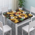 thumbnail image 3 of Brown Green Bud Sunflower Pattern Square Fitted Tablecloth with Elastic Edge,Square Table Cover,Washable Elastic Table Cover for Home Kitchen Party Decor 34"x34", 3 of 6