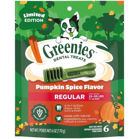 Greenies Dental Dog Treats Holiday Pumpkin Spice Flavor 6 Oz