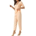 thumbnail image 4 of INSPIRE CHIC Women's Satin Pajama Set Half Sleeve Lace Top with Long Pants 2 Piece Sleepwear Sets XS Champagne, 4 of 6