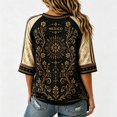 thumbnail image 4 of Mexico 2026 Soccer Cup Fan Jersey for Women, Round Neck Three-Quarter Sleeve T-Shirt with Vintage Floral & Letter Print, Breathable Casual Sports Tee Pullover Top, 1 PC Black XXL, 4 of 4