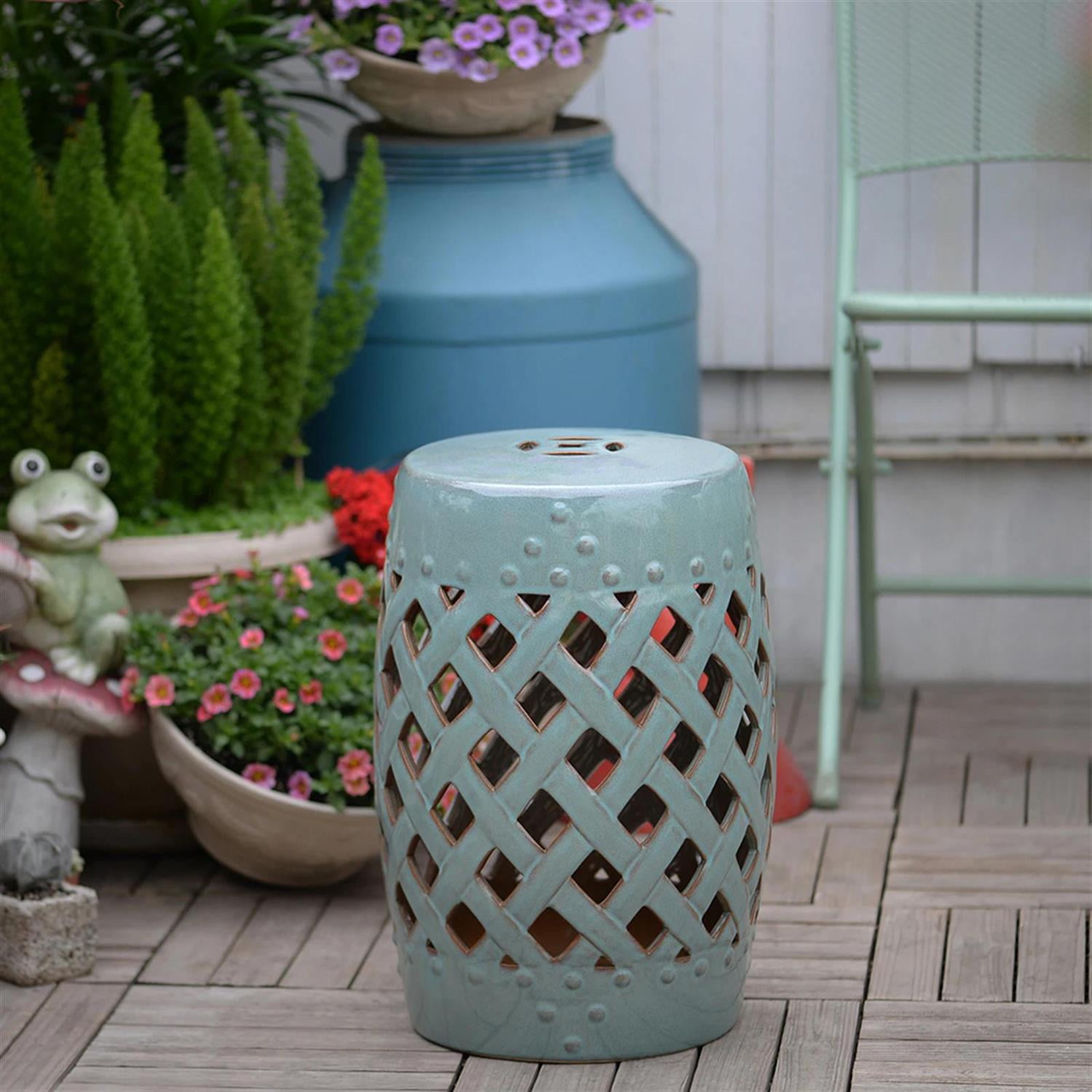 Demi Bonn 13" x 18" Ceramic Garden Stool with Woven Lattice Design & Glazed Strong Materials Decorative End Table for Backyard, Lawn, Balcony, Porch, Bronze