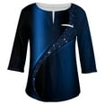 thumbnail image 3 of TQWQT Womens Plus Size Tops 2024 3/4 Length Sleeve Shirts Tie Dye Gradient Blouses V Neck Loose Fitting Clothing with Front Pocket Royal Blue 3XL, 3 of 5