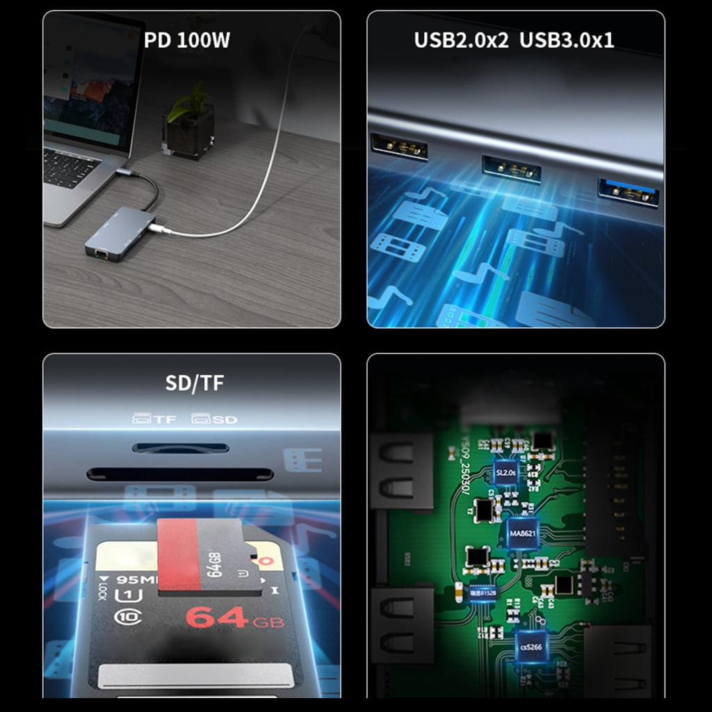 Miiottaa Aluminum USB C Hubs With 4K HDTV 100WPD Charging USB3.0 Port For Laptop