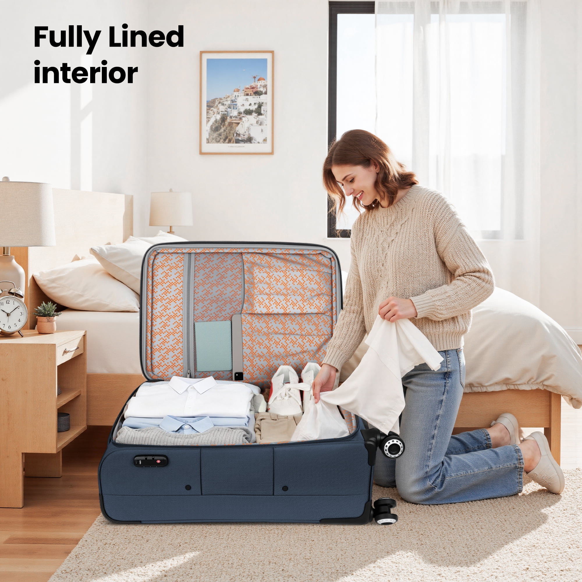 New York Xpress 30" Softside Large Checked Luggage Lightweight Expandable Spinner Suitcase with TSA Lock,Navy - XJ1901