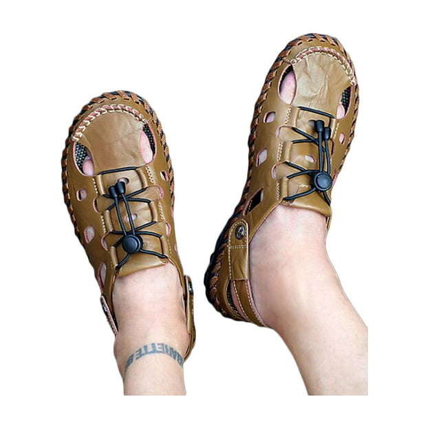 Wodstyle Men's Hiking Closed Toe Lace Up Hollow Slip On Sport Leather