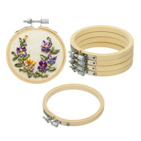 4inch Embroidery Hoop 6pcs Cross Stitch Hoop Bamboo Wood Circle Frame Ring for Embroidery Art Craft Sewing Ornaments Hanging Decoration