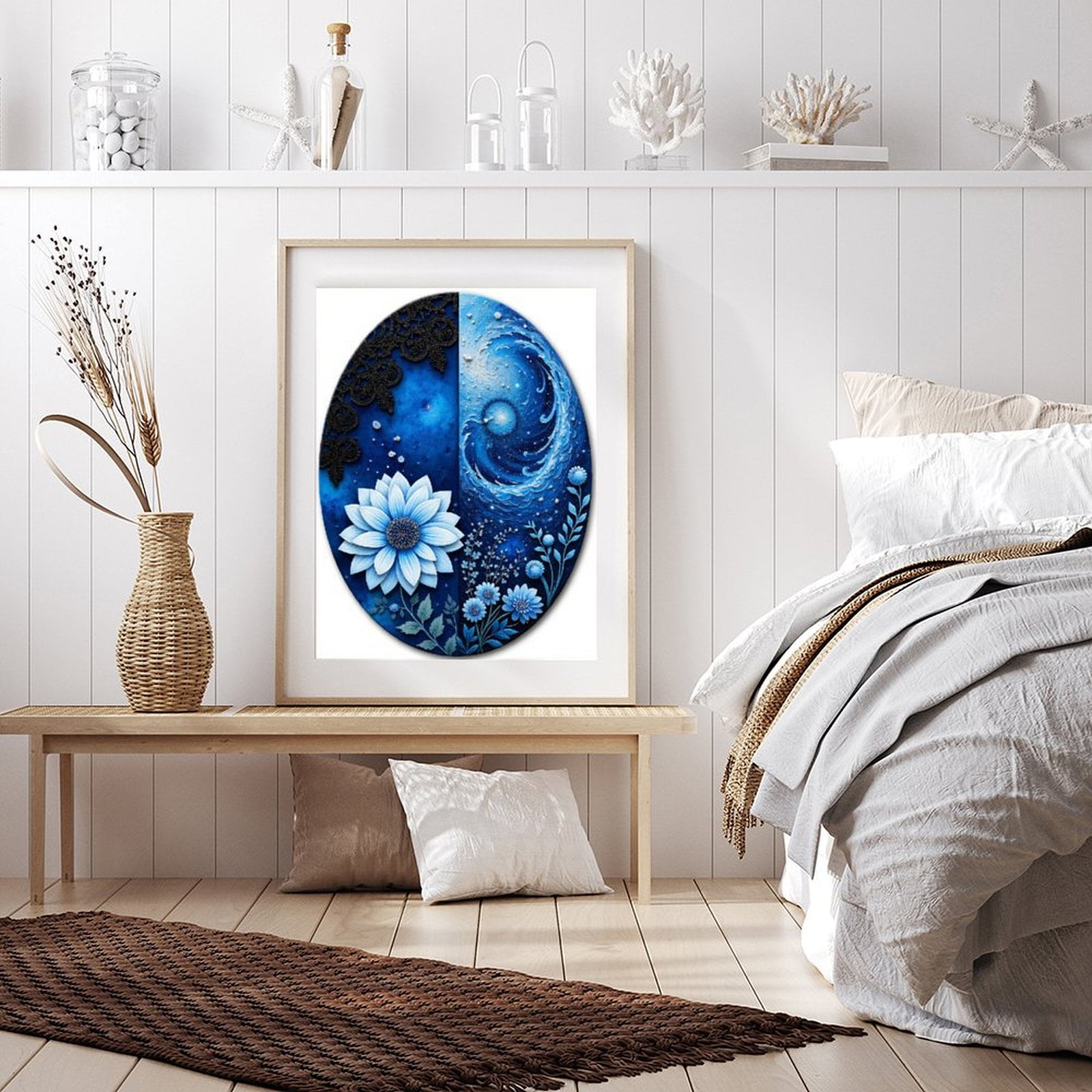 Diamond Art Kit for Adults, Blue Floral Art Oval Canvas Diamond Painting for Adults Beginners, 5D DIY Diamond Art Painting Kits, Colorful Diamond Painting Craft for Home Decor 12x16