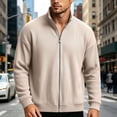 thumbnail image 6 of Men Vertical Rib Knit Jackets Liweisiy Full Zip Stand Collar Oversized Long Sleeve Coat Casual Cardigan Coat Khaki 3XL, 6 of 8