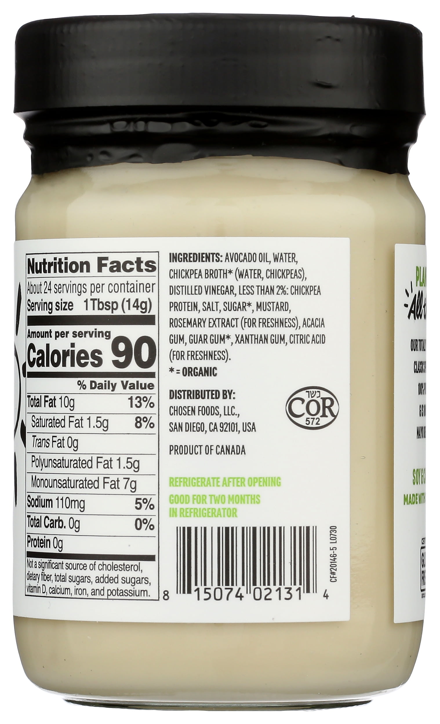 Pack of 6, Chosen Foods Vegan Avocado Oil Mayo, 12 oz