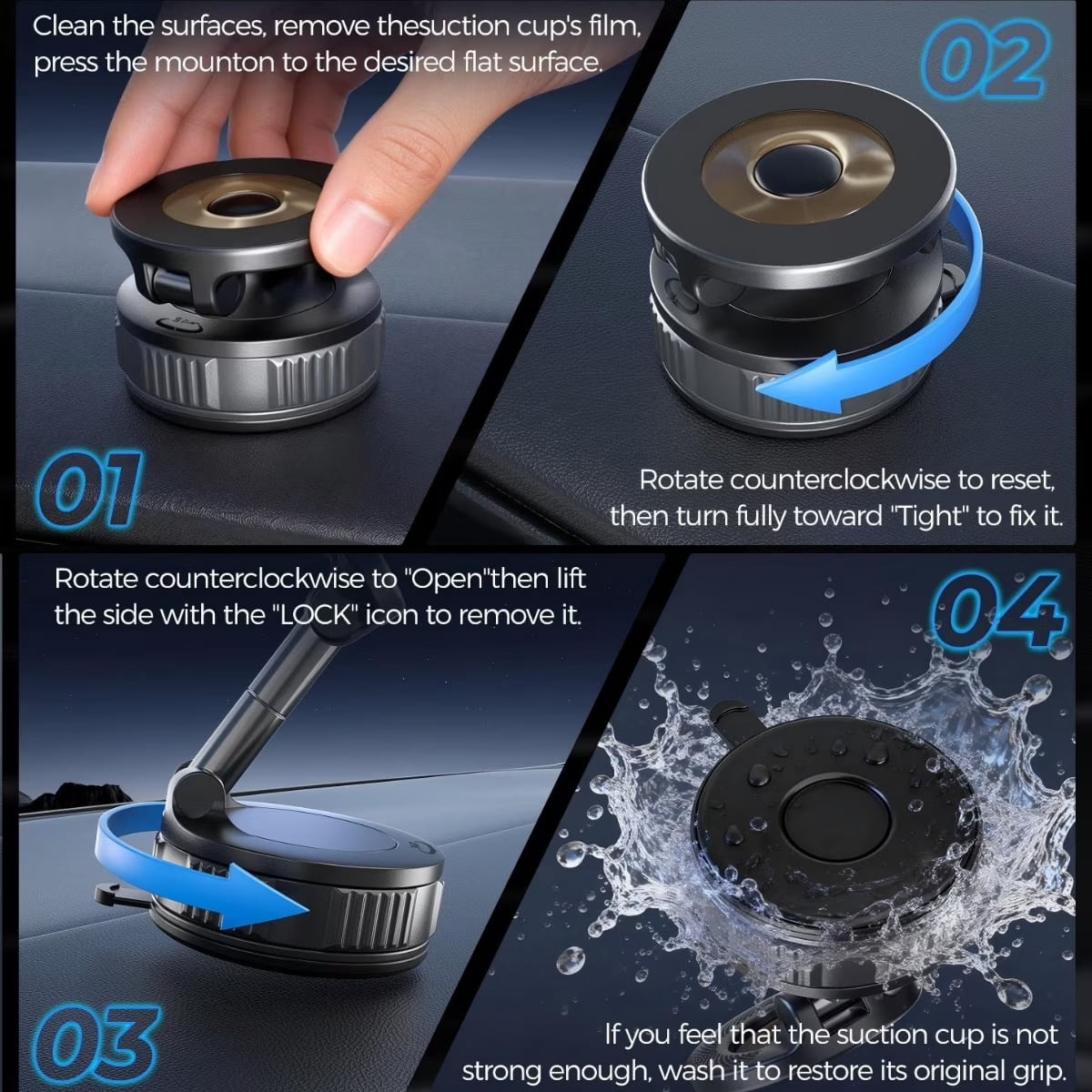 Vacuum Magnetic MagSafe Car Mount - Strong Suction 360° Cell Phone Holder for Dashboard, Windshield & Multi-Surface Use (iPhone & Android Compatible)