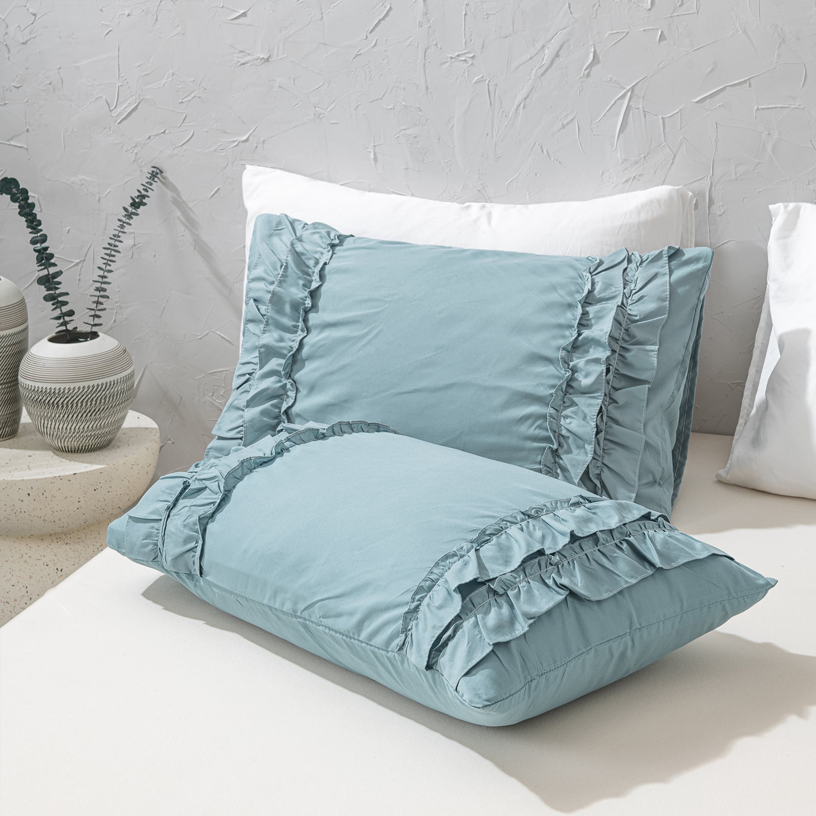 Boho Ruffled Comforter Set Super Soft Cozy Bedding Set with Pillowcases Elegant Chic Bedroom Decor Rustic Farmhouse Quilt Comforter 3 Pcs Set