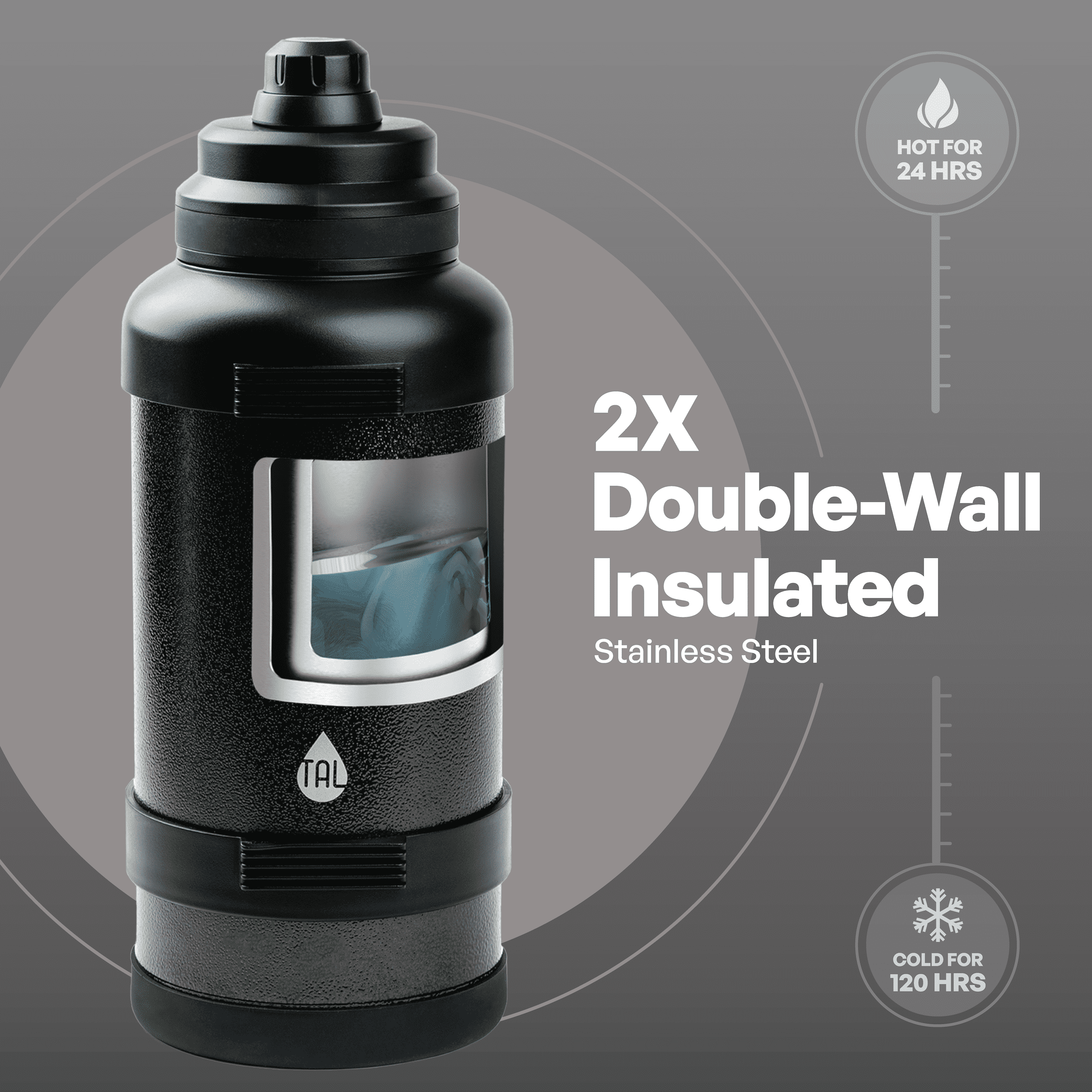 TAL 3 Liter Stainless Steel Zeus Black Water Bottle with Leak-Proof Lid