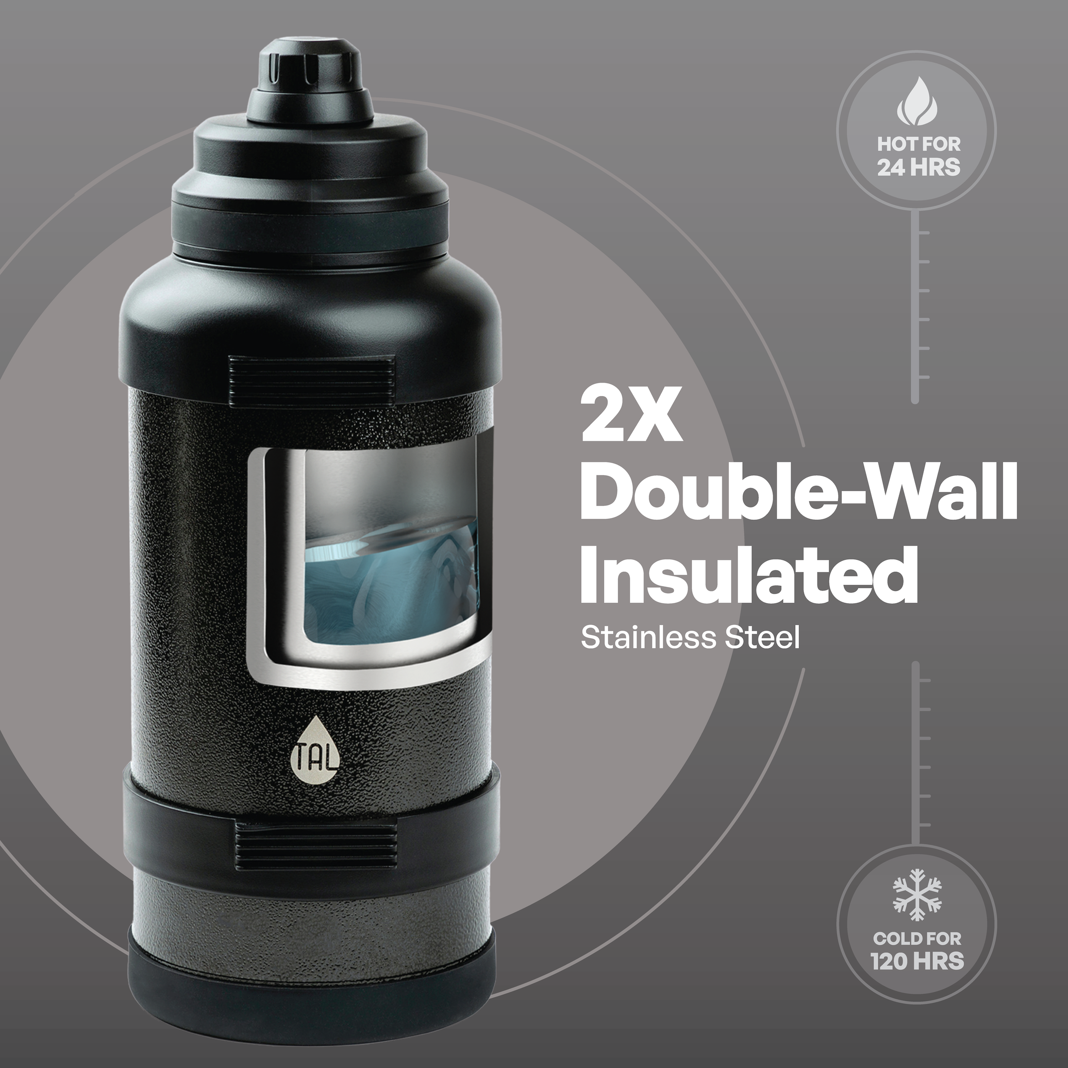 TAL Zeus 3-Liter Stainless Steel Water Bottle, Black photo 3