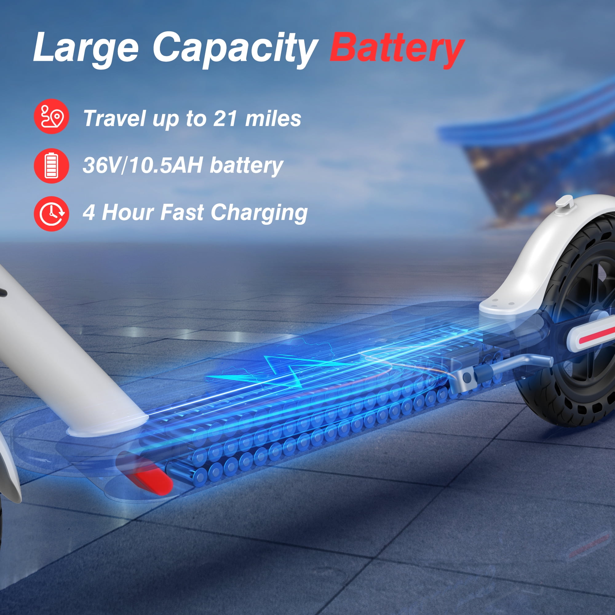 AOVOPRO WHITE ES80 350W 8.5' Foldable Electric Scooter for Adults and Child, 21 Miles Range UL2272