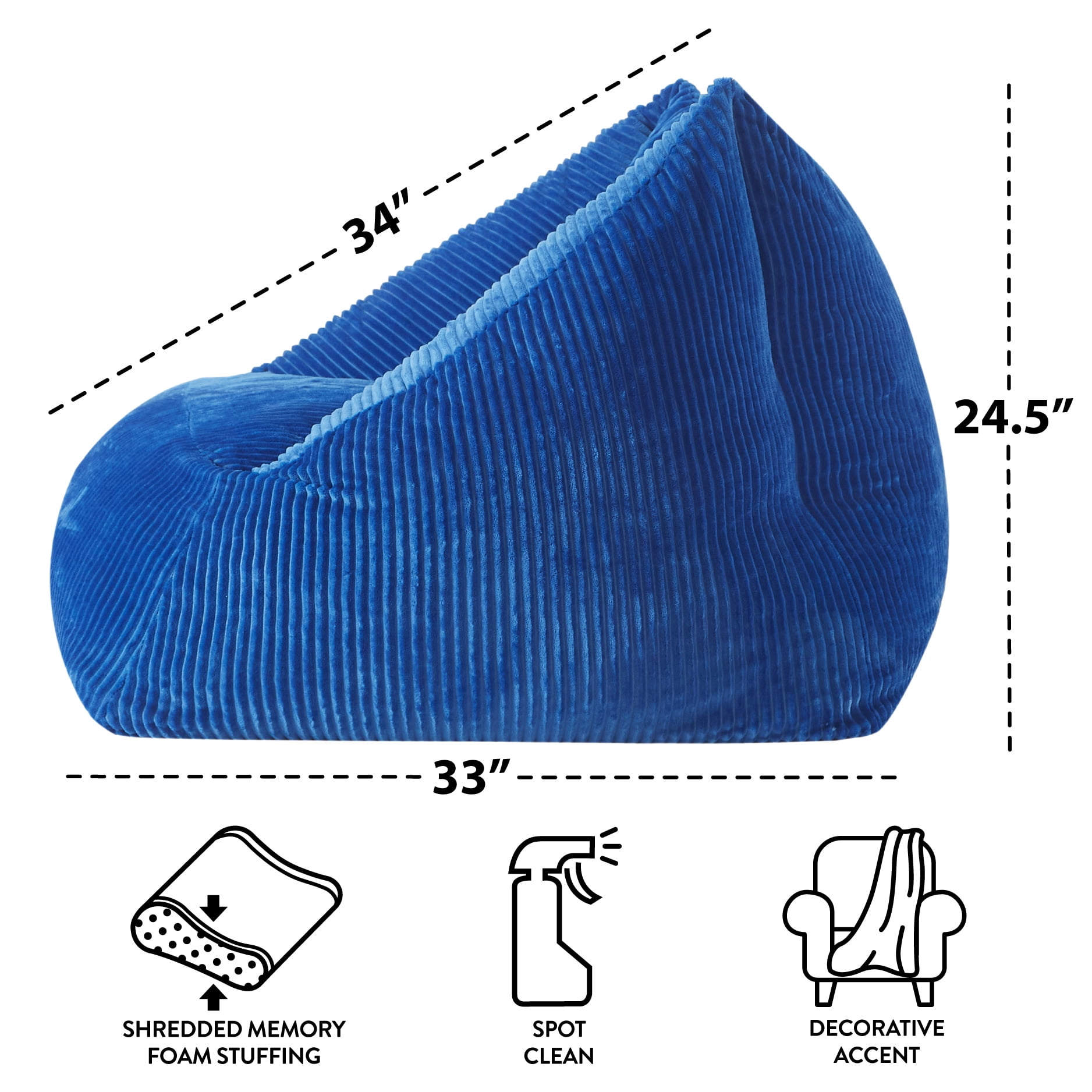 Mainstays by Becky G. & Alejandra Ribbed Plush Compressed Foam Chair, Blue